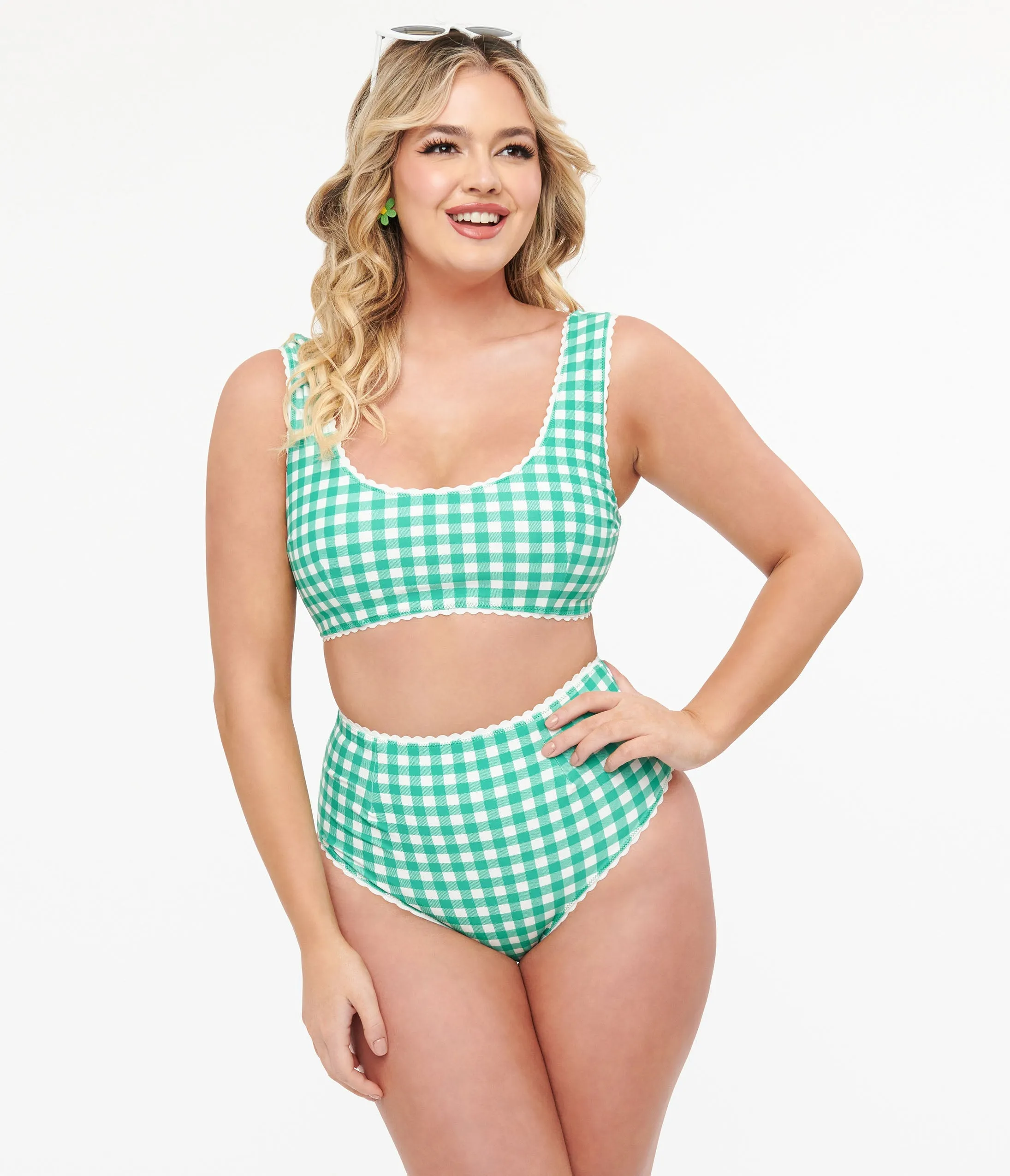 Green & White Gingham Bikini Bottoms sold by Unique Vintage