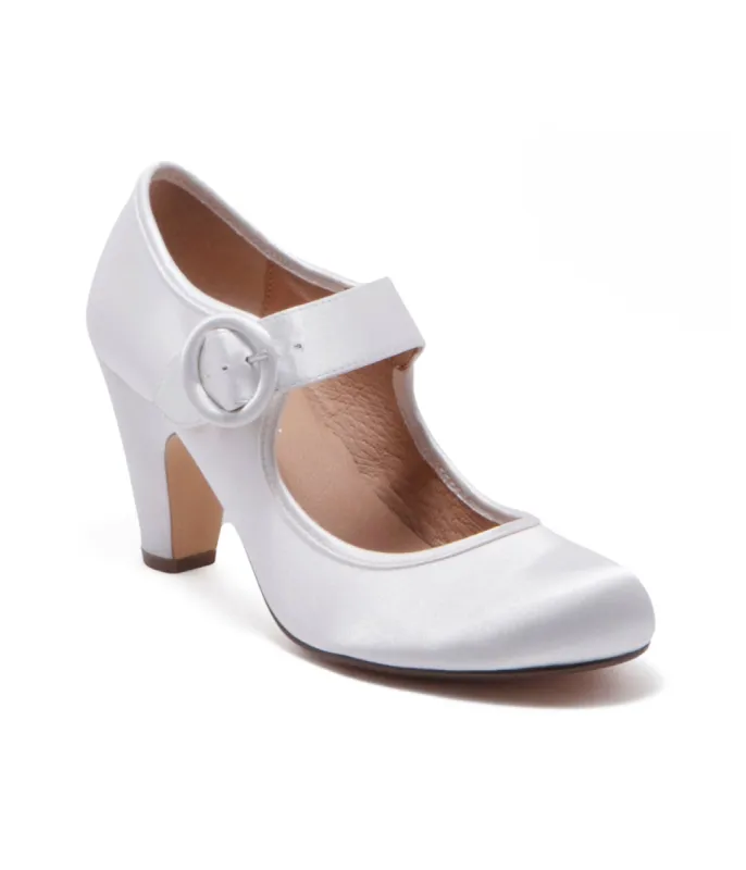 Chelsea Crew 1940s Ivory Leatherette Mary Jane Madeline Heels sold by Unique Vintage