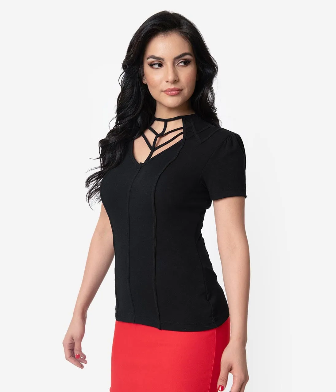 Unique Vintage Black Cage Knit Short Sleeve Lanie Top sold by Unique Vintage product image thumbnail 5