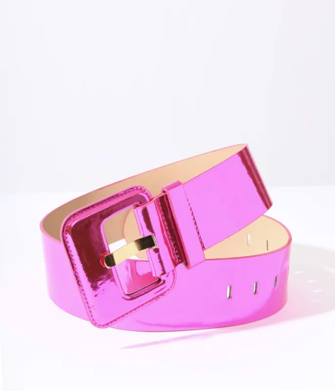Pink Patent Leatherette Square Belt sold by Unique Vintage