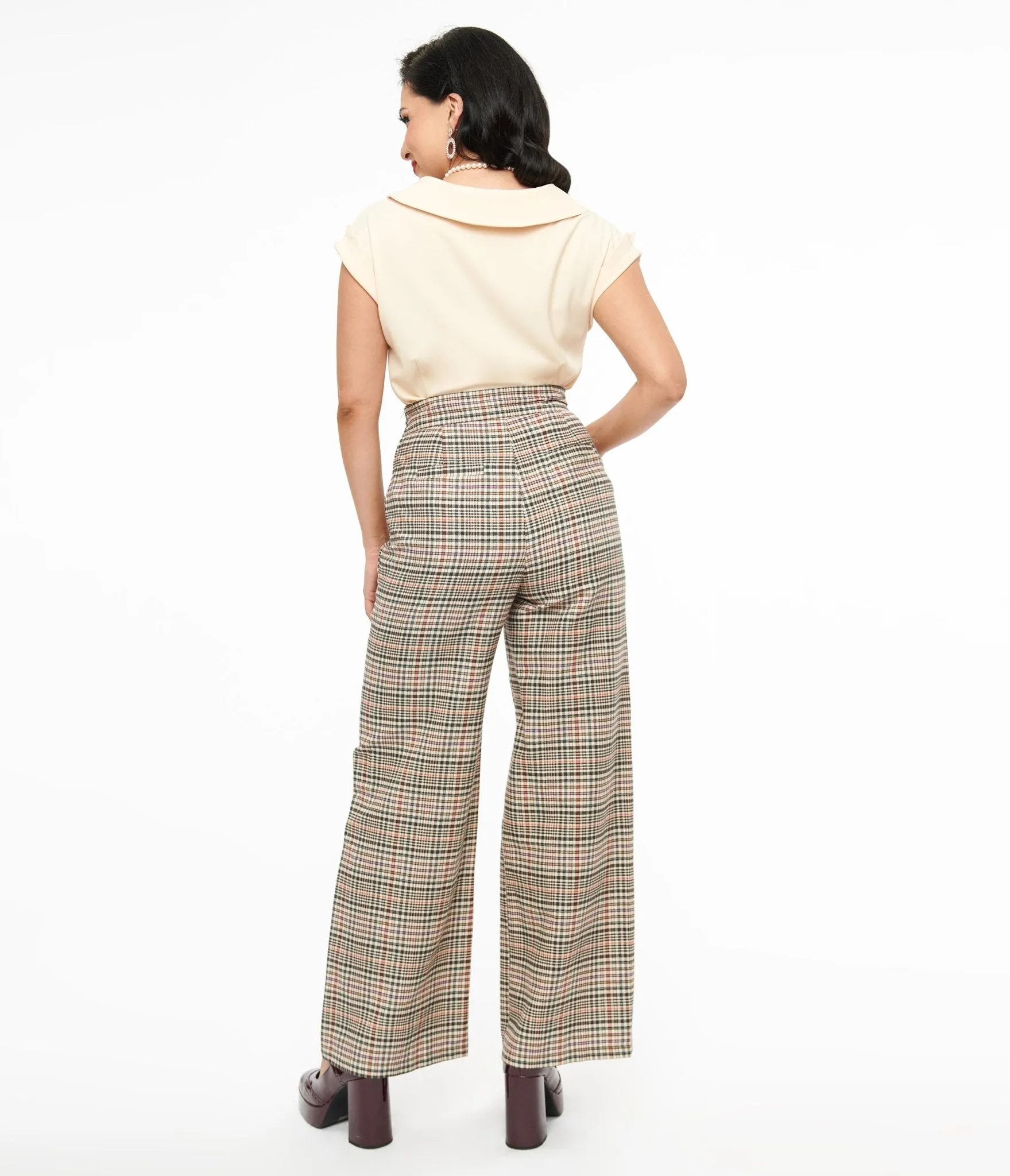 Unique Vintage 1940s Beige Plaid High Waist Sailor Ginger Pants sold by Unique Vintage product image thumbnail 3
