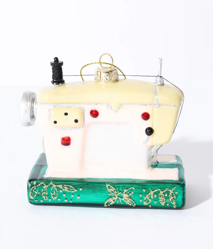 Moms Sewing Machine Glass Ornament sold by Unique Vintage