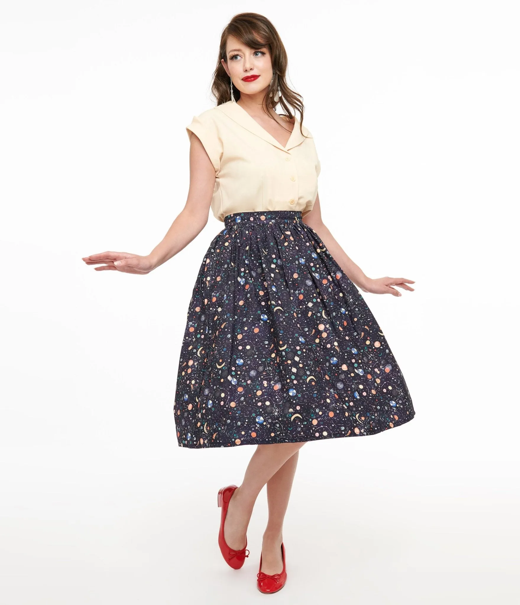 Unique Vintage Space Print Gellar Swing Skirt sold by Unique Vintage
