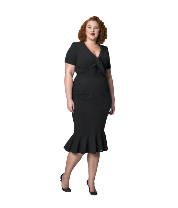 Unique Vintage Plus Size 1940s All Black Holloway Wiggle Dress made by Unique Vintage