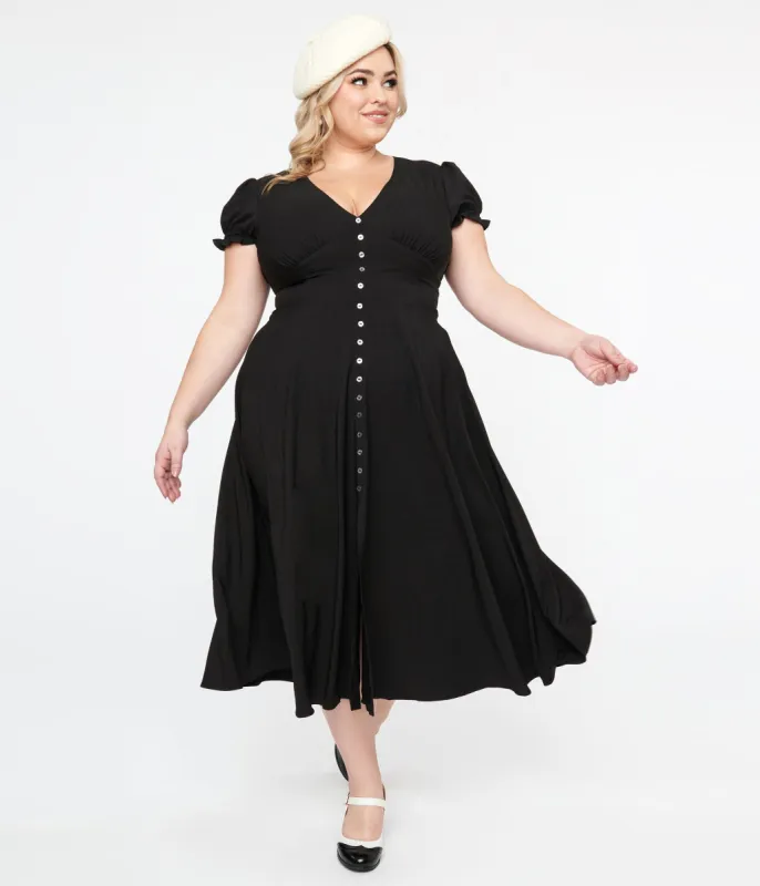 Hell Bunny Plus Size 1930s Black Midi Jinx Dress sold by Unique Vintage