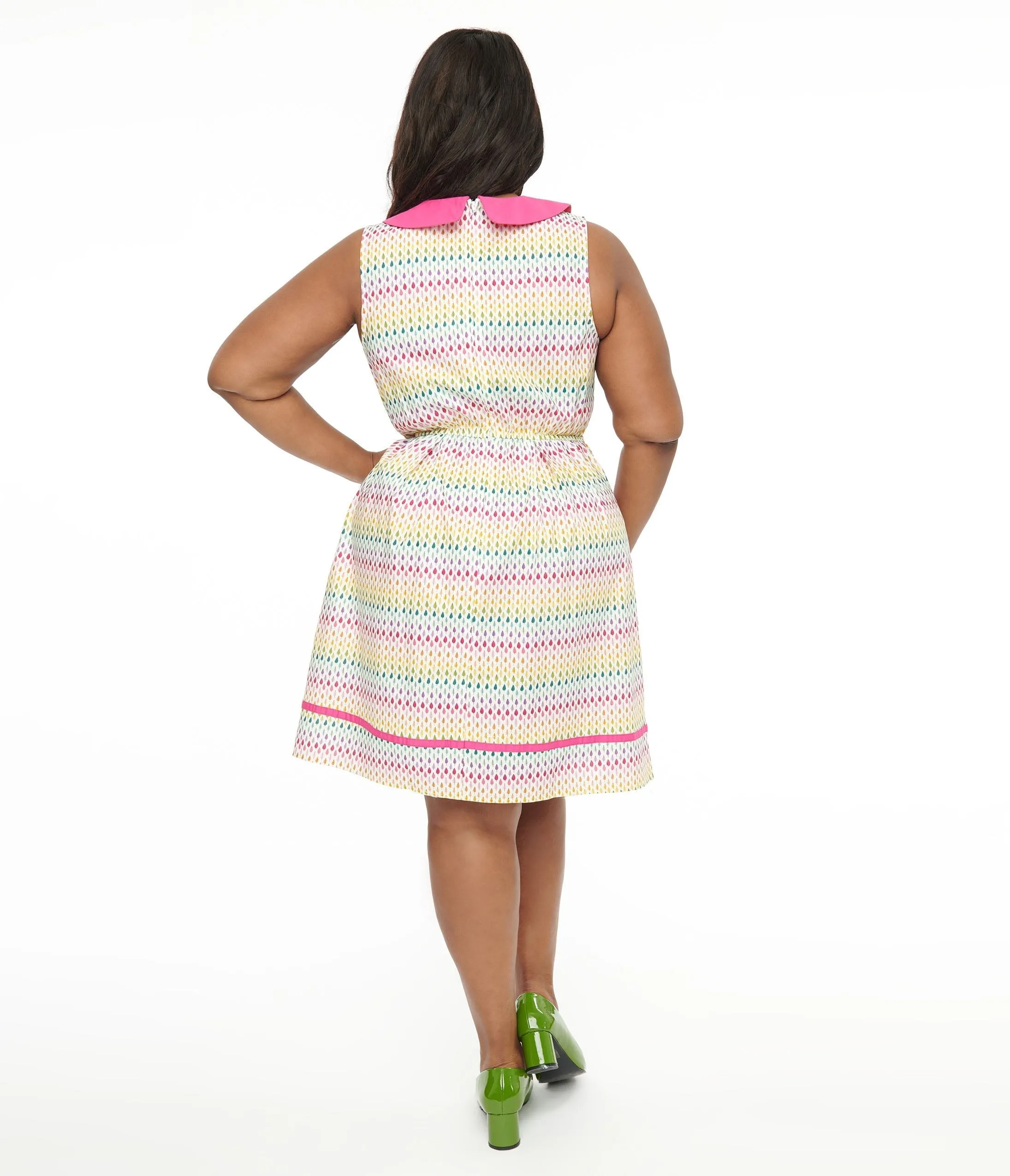 Retrolicious Plus Size 1950s Rainbow Leaf Collared Fit & Flare Dress sold by Unique Vintage product image thumbnail 2