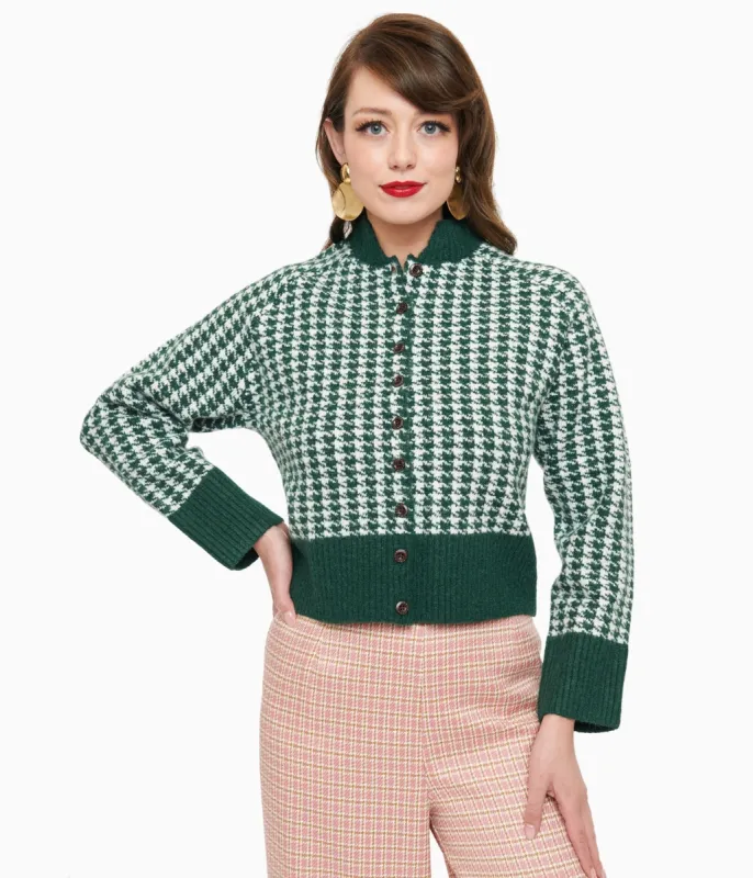 1950s Green & White Houndstooth Hattie Cardigan sold by Unique Vintage