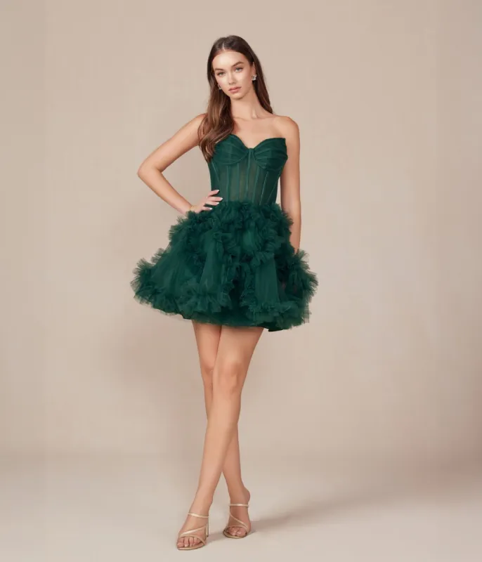 Emerald Ruffled Strapless A-Line Prom Dress sold by Unique Vintage