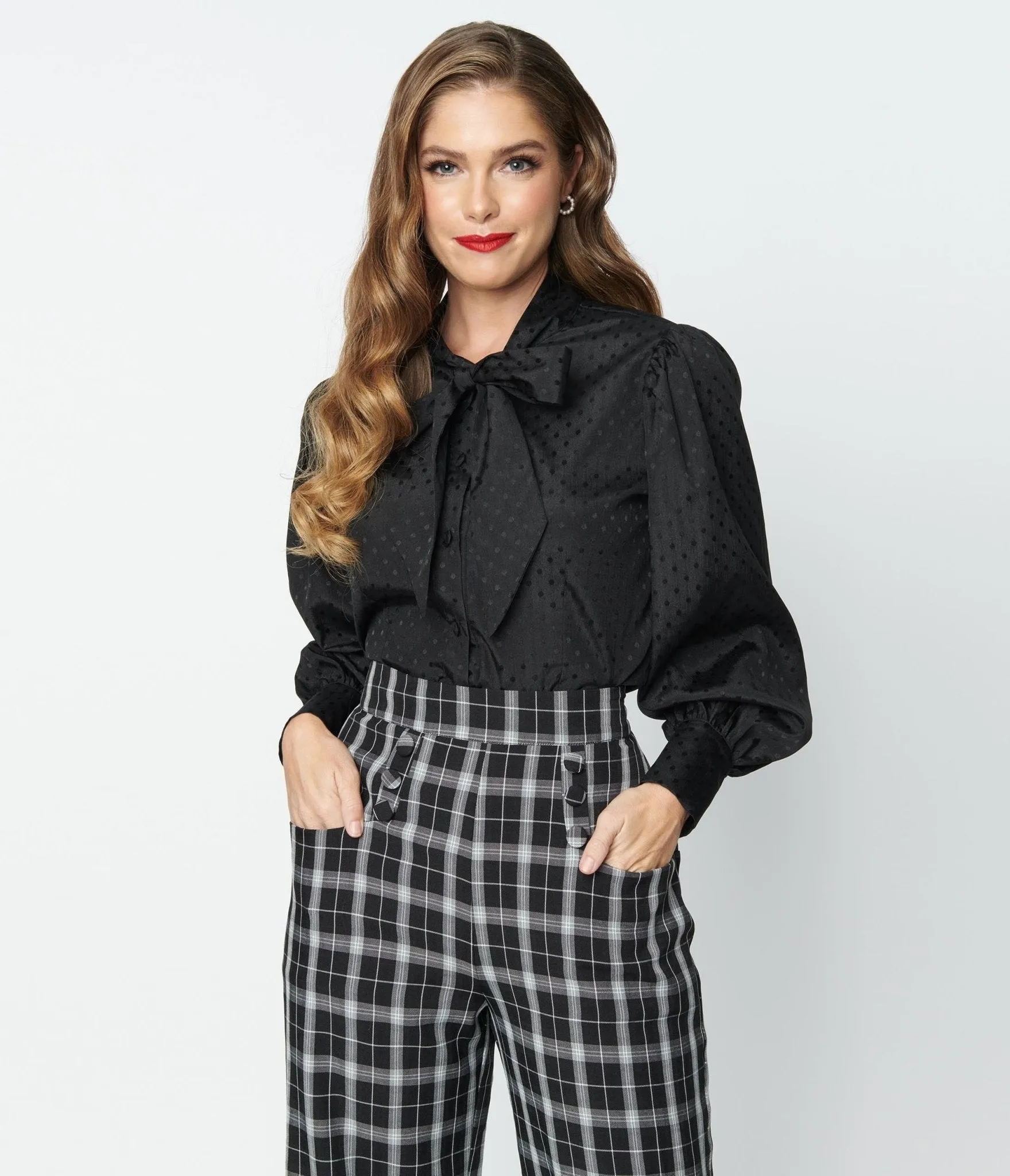 Unique Vintage Black Satin Polka Dot Gwen Blouse sold by Unique Vintage product image thumbnail 4