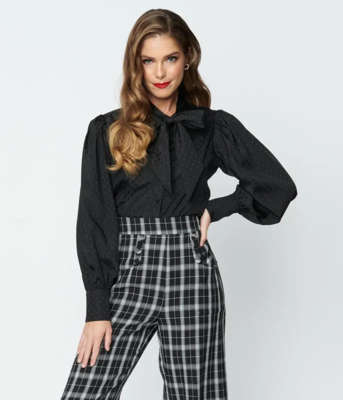 Unique Vintage Black Satin Polka Dot Gwen Blouse sold by Unique Vintage
