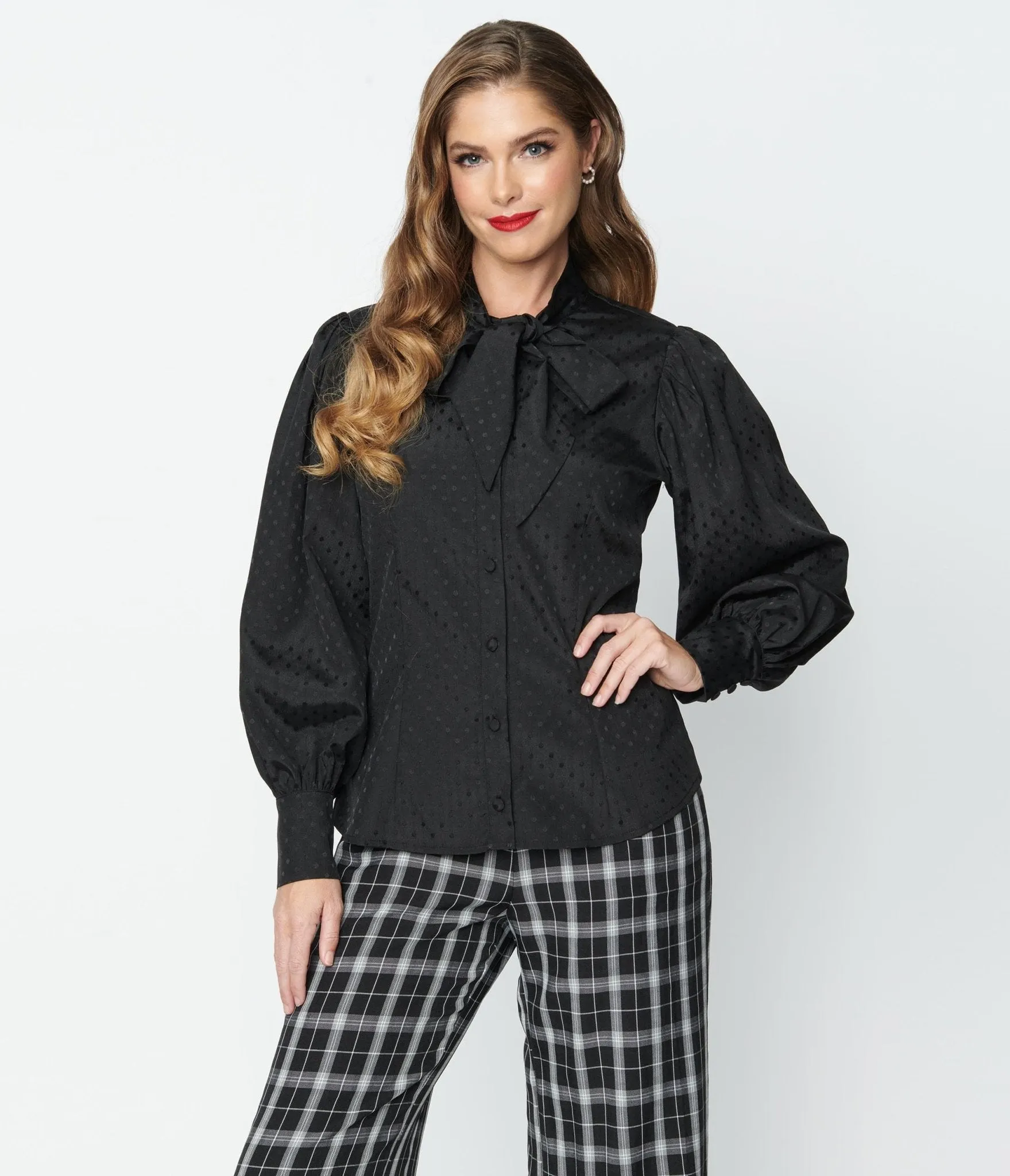 Unique Vintage Black Satin Polka Dot Gwen Blouse sold by Unique Vintage product image thumbnail 5