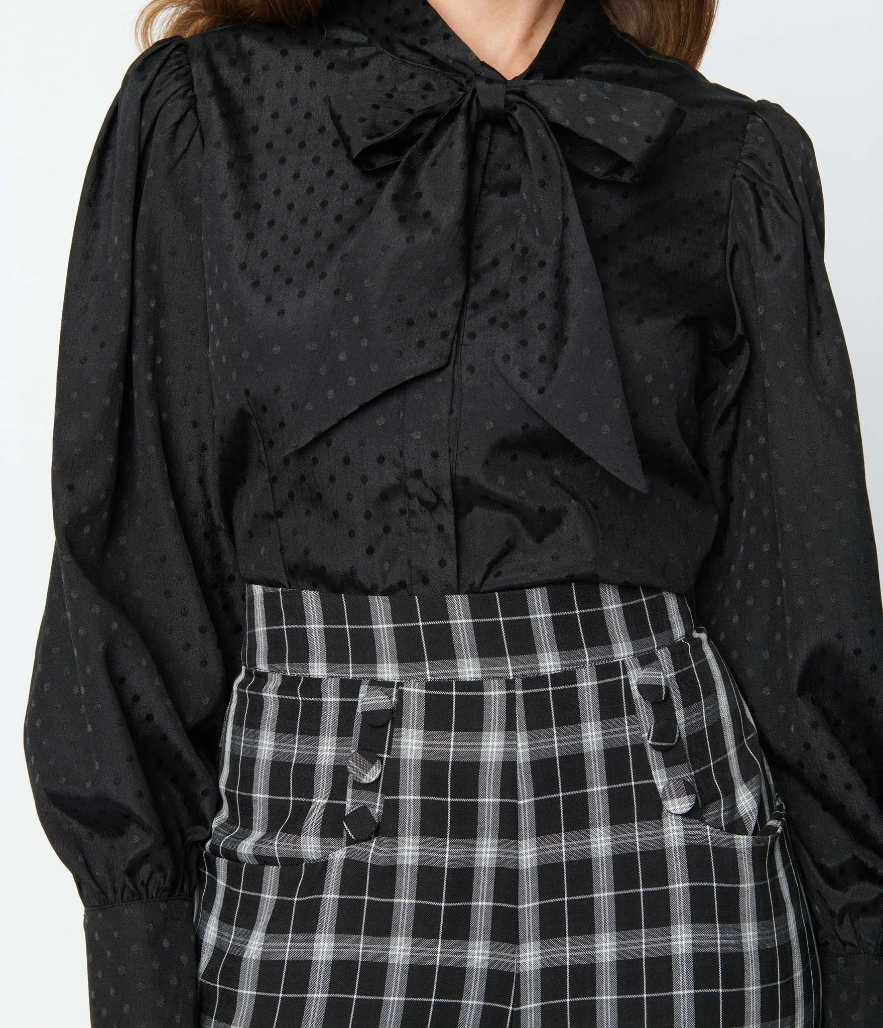 Unique Vintage Black Satin Polka Dot Gwen Blouse sold by Unique Vintage product image thumbnail 2