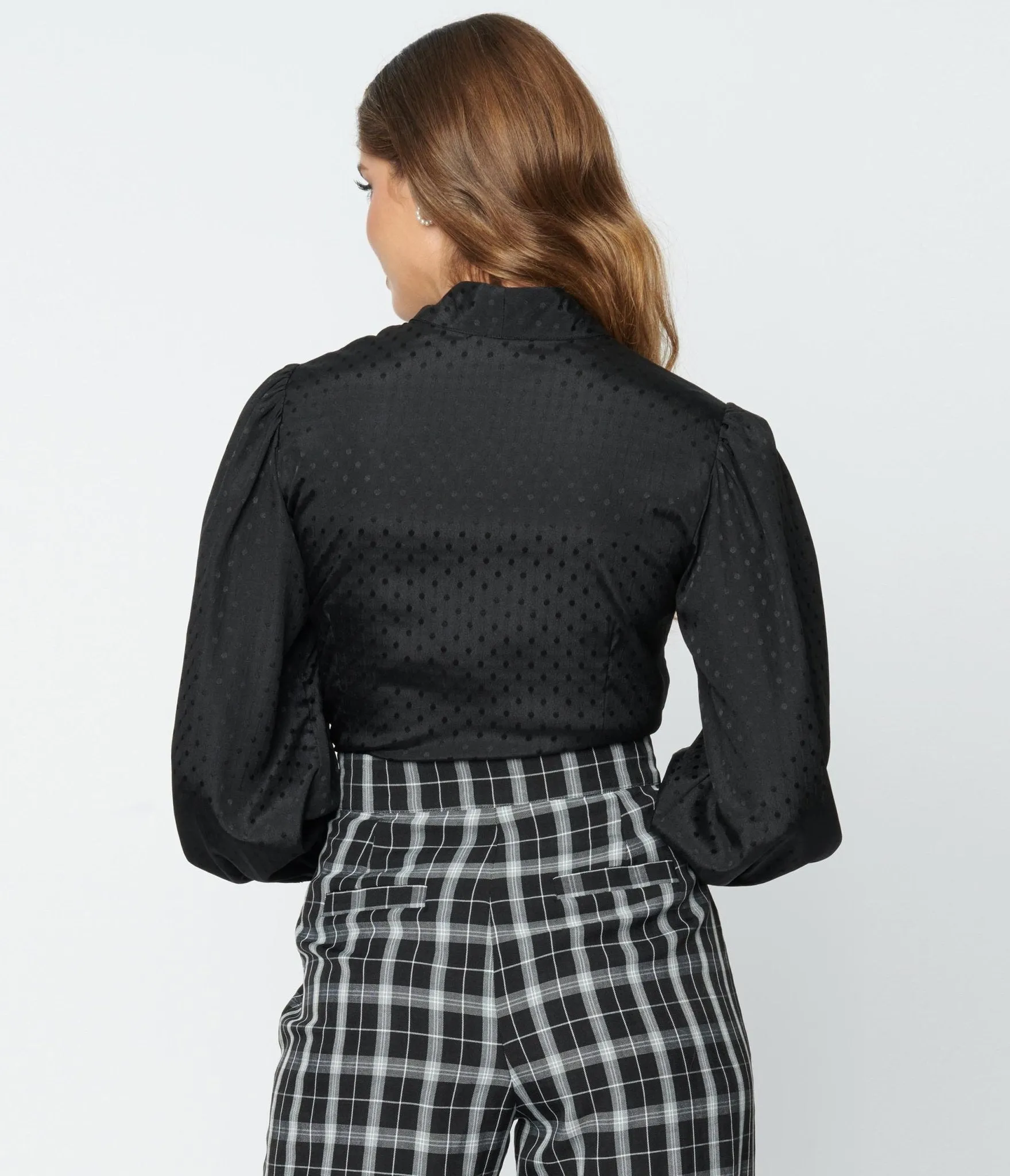 Unique Vintage Black Satin Polka Dot Gwen Blouse sold by Unique Vintage product image thumbnail 3