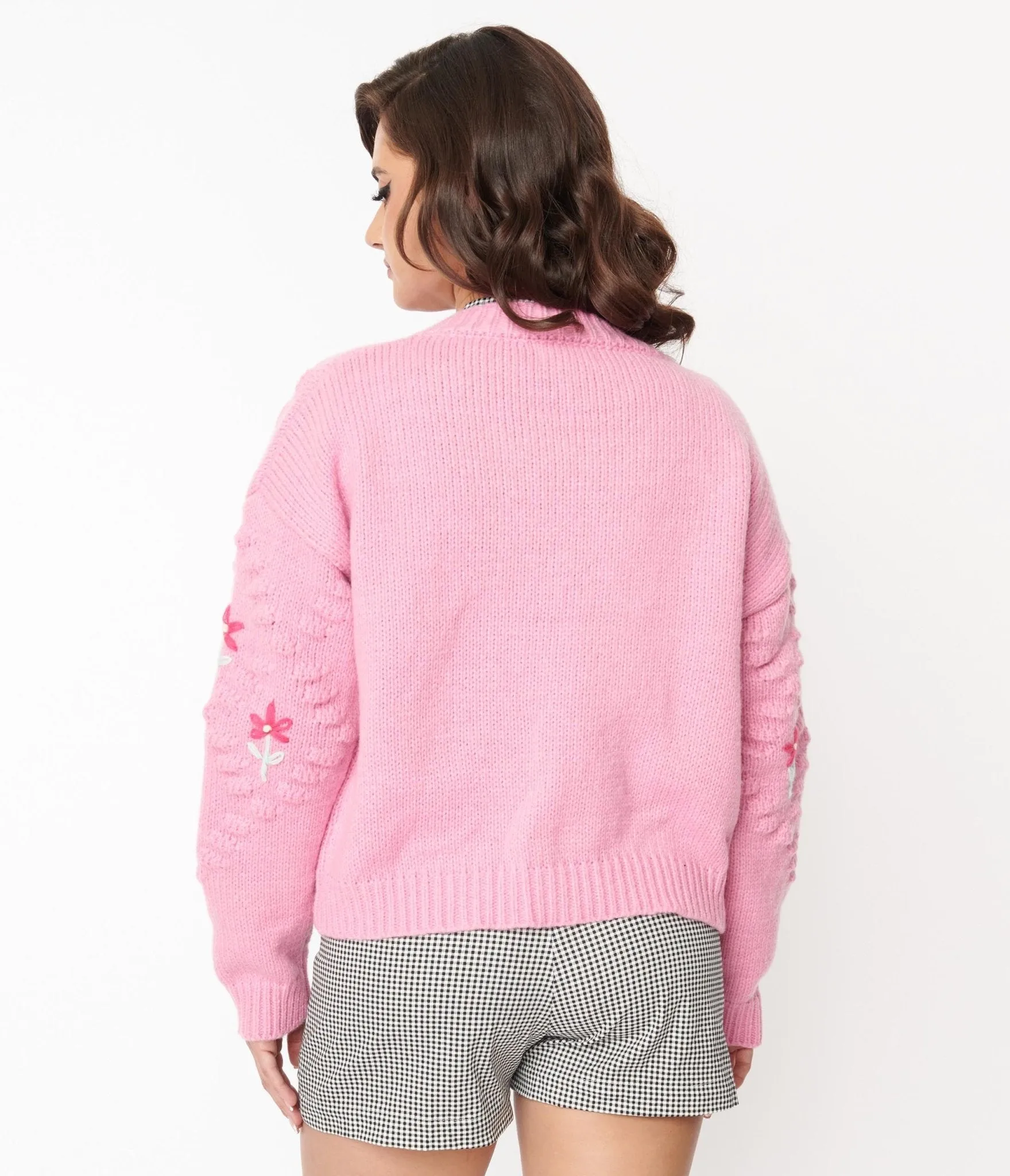 Pink Floral Cable Knit Cardigan sold by Unique Vintage product image thumbnail 2