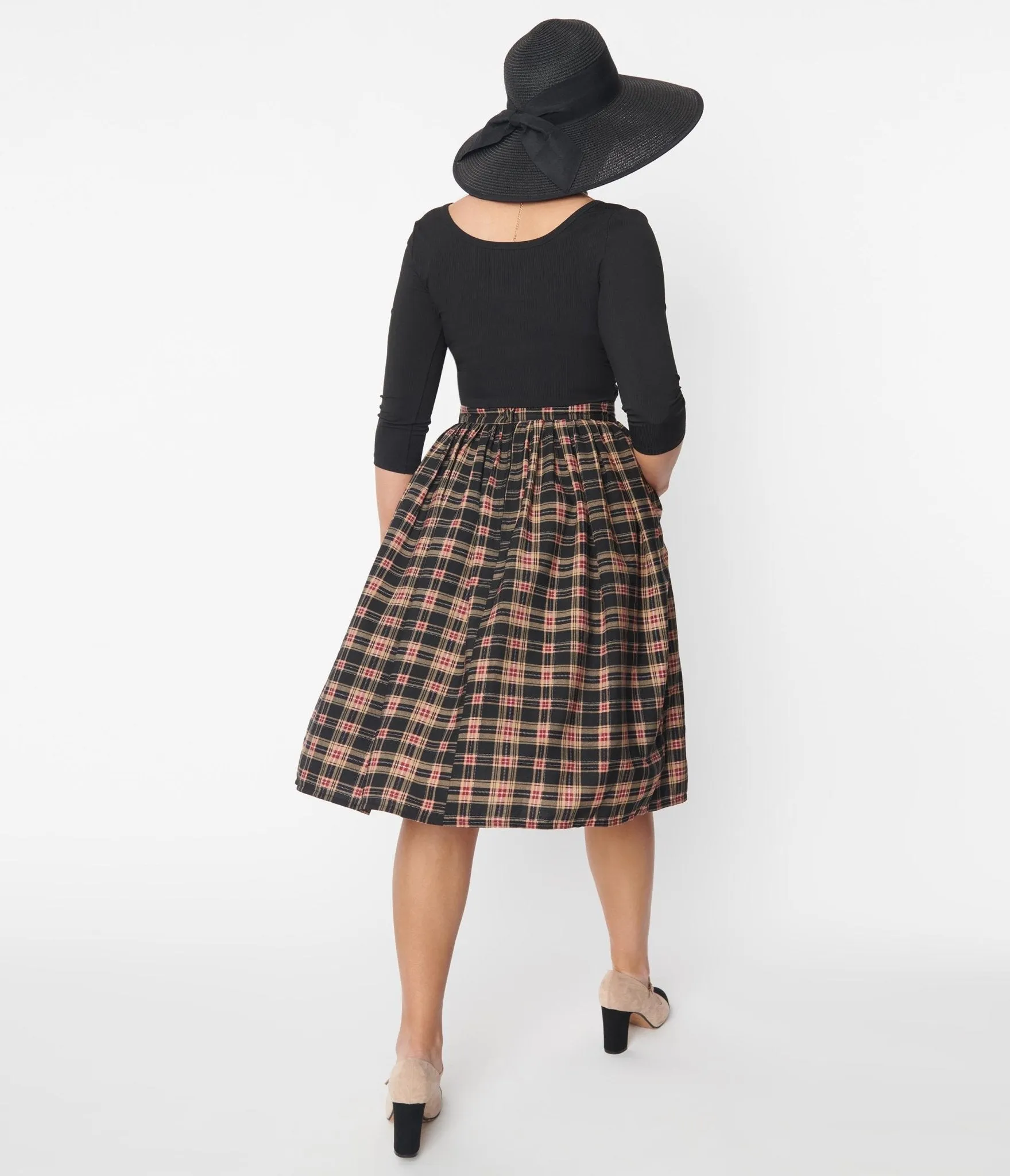Unique Vintage Black & Burgundy Plaid Gellar Swing Skirt sold by Unique Vintage product image thumbnail 3