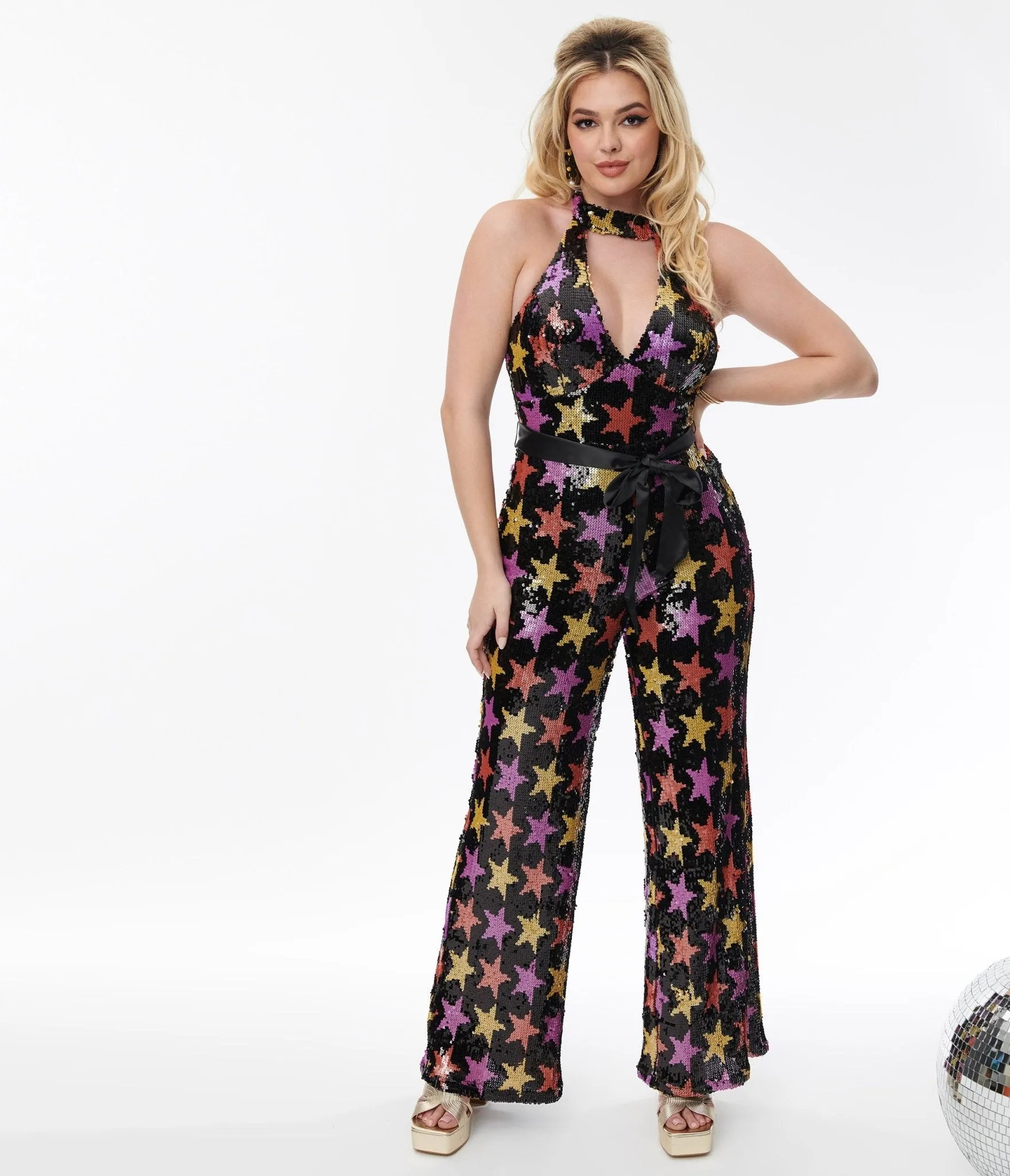 Smak Parlour Black & Multicolor Star Sequin Glamour Goddess Jumpsuit sold by Unique Vintage