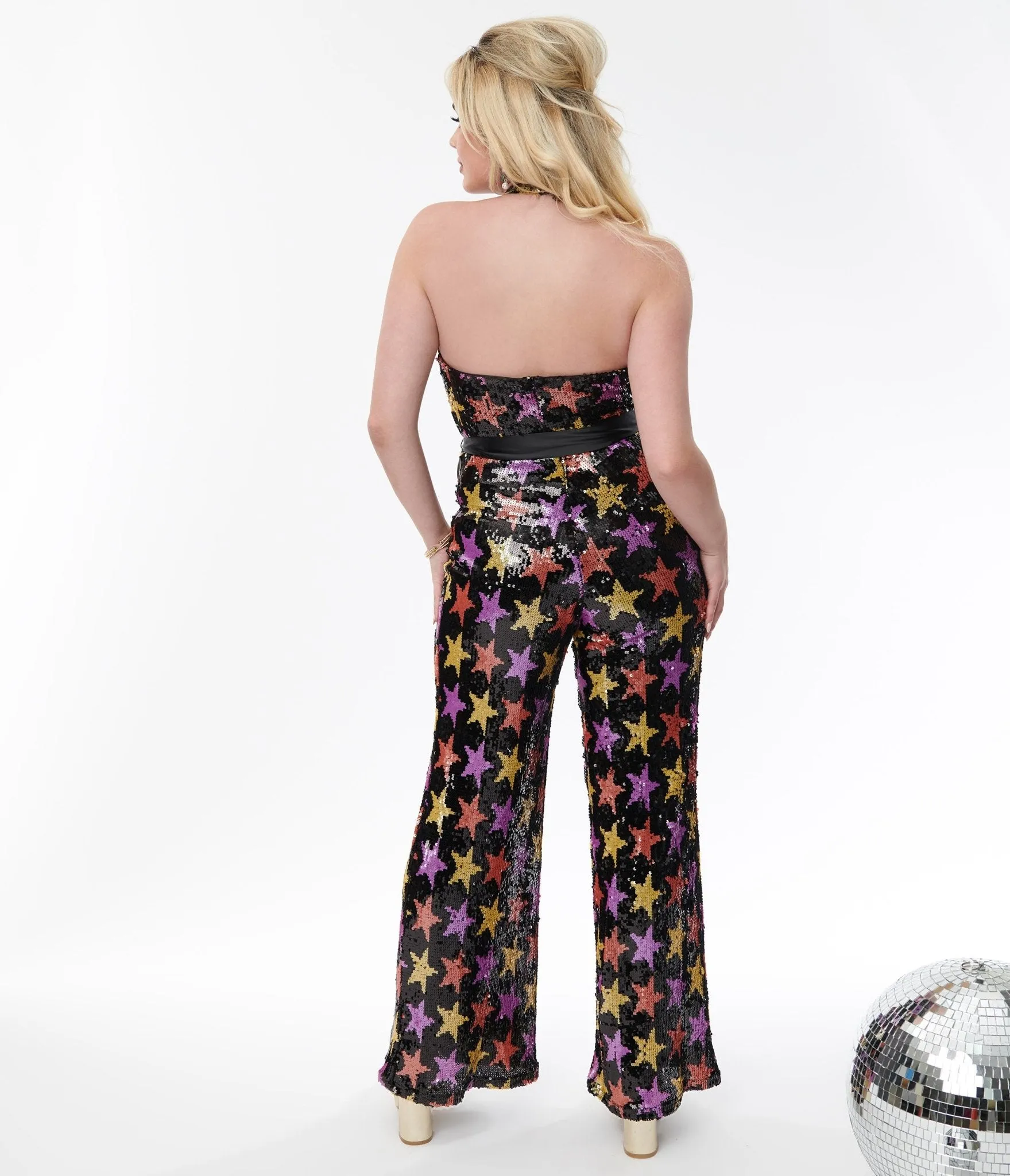 Smak Parlour Black & Multicolor Star Sequin Glamour Goddess Jumpsuit sold by Unique Vintage product image thumbnail 3