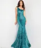 Jovani Emerald Sequin One Shoulder Mermaid Prom Dress sold by Unique Vintage