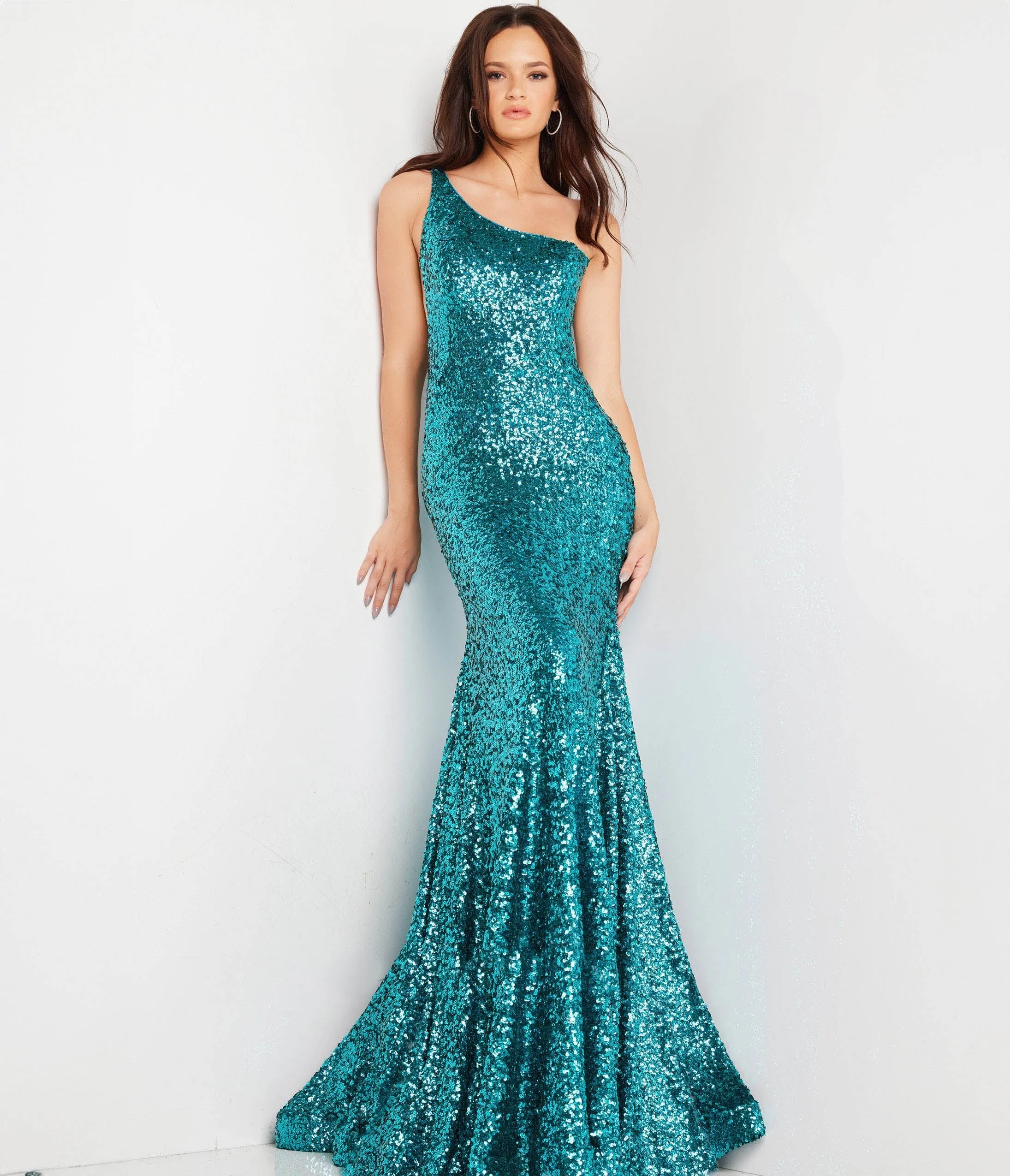 Jovani Emerald Sequin One Shoulder Mermaid Prom Dress sold by Unique Vintage
