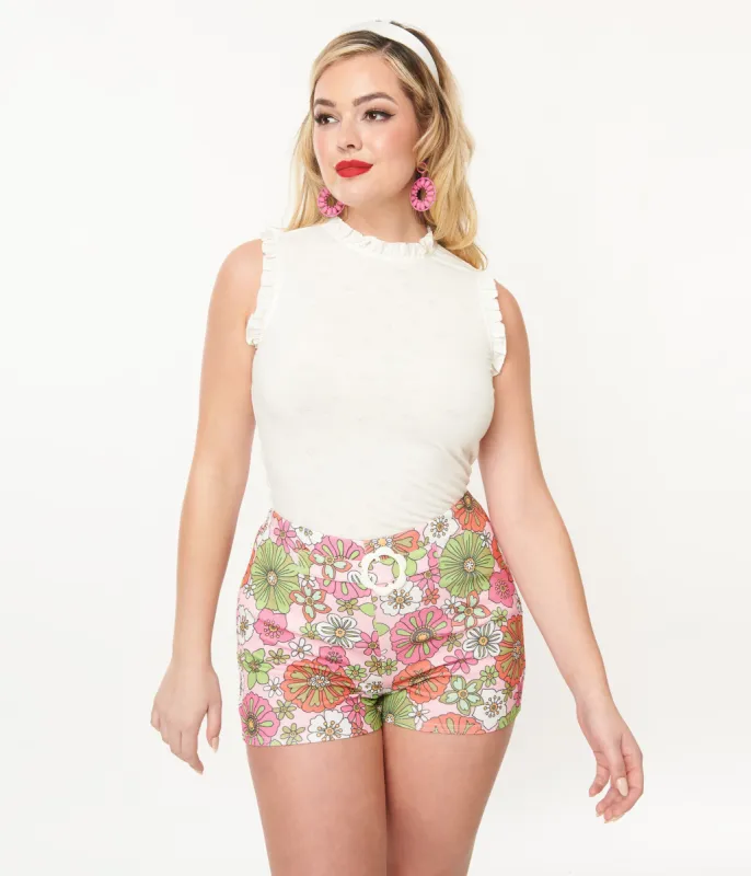 Smak Parlour 1960s White Sheer Floral Ruffle Tank Top sold by Unique Vintage