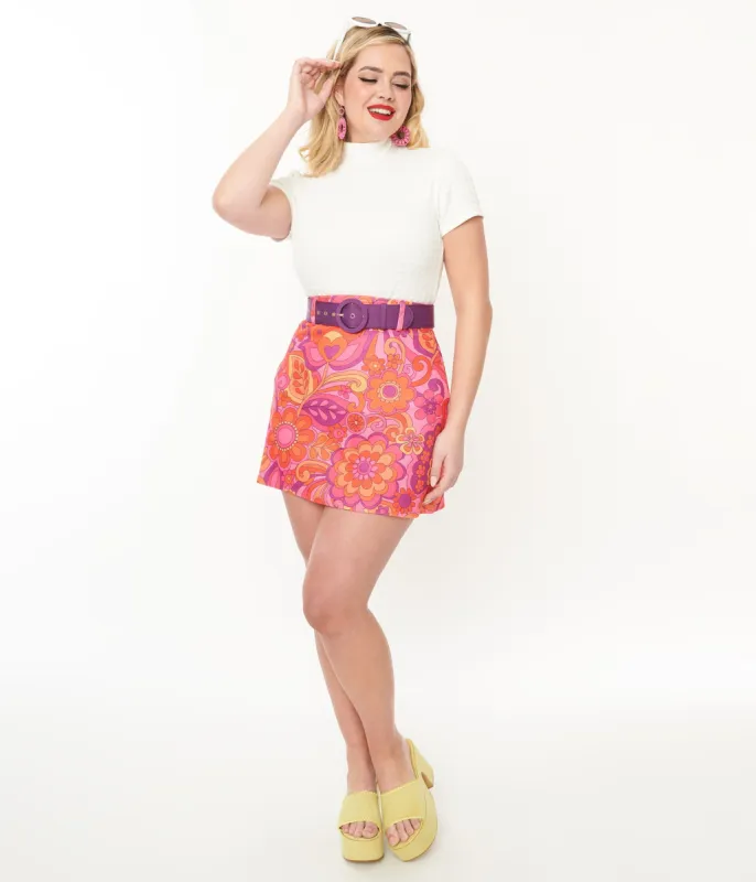 Smak Parlour Hot Pink Mod Floral Easy Does It Mini Skirt sold by Unique Vintage