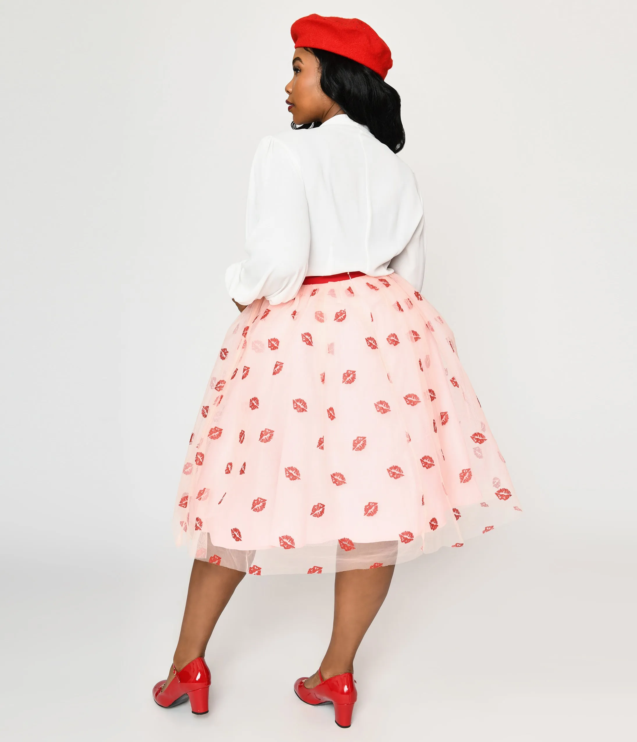 Unique Vintage Plus Size Pink & Red Glitter Lips Brilliance Swing Skirt sold by Unique Vintage product image thumbnail 3