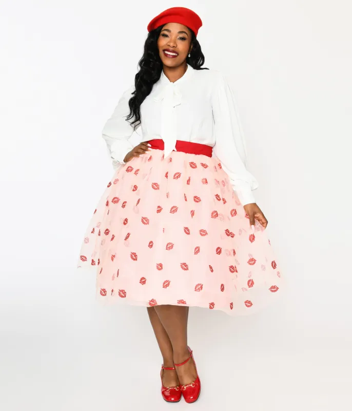 Unique Vintage Plus Size Pink & Red Glitter Lips Brilliance Swing Skirt sold by Unique Vintage