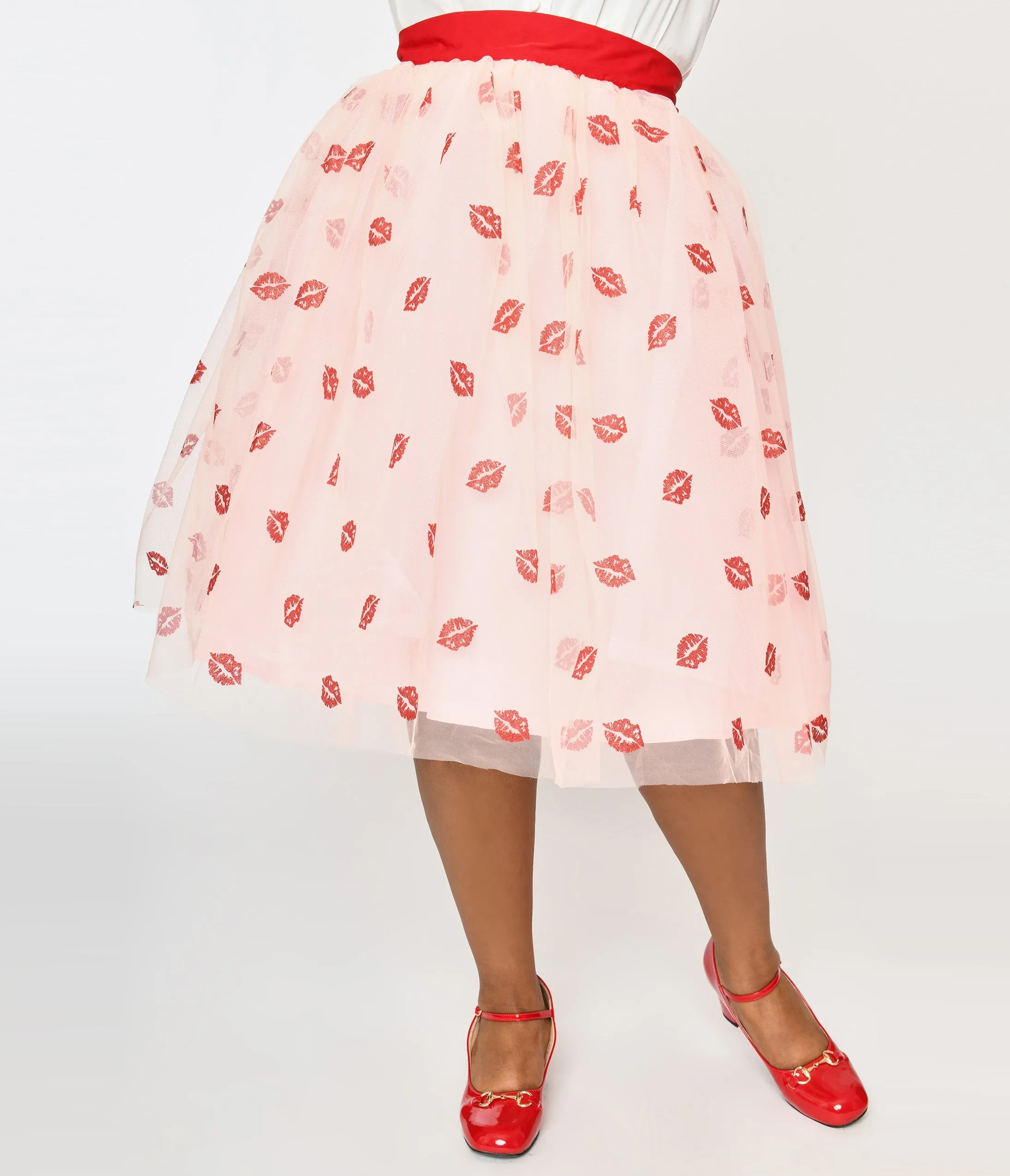 Unique Vintage Plus Size Pink & Red Glitter Lips Brilliance Swing Skirt sold by Unique Vintage product image thumbnail 2