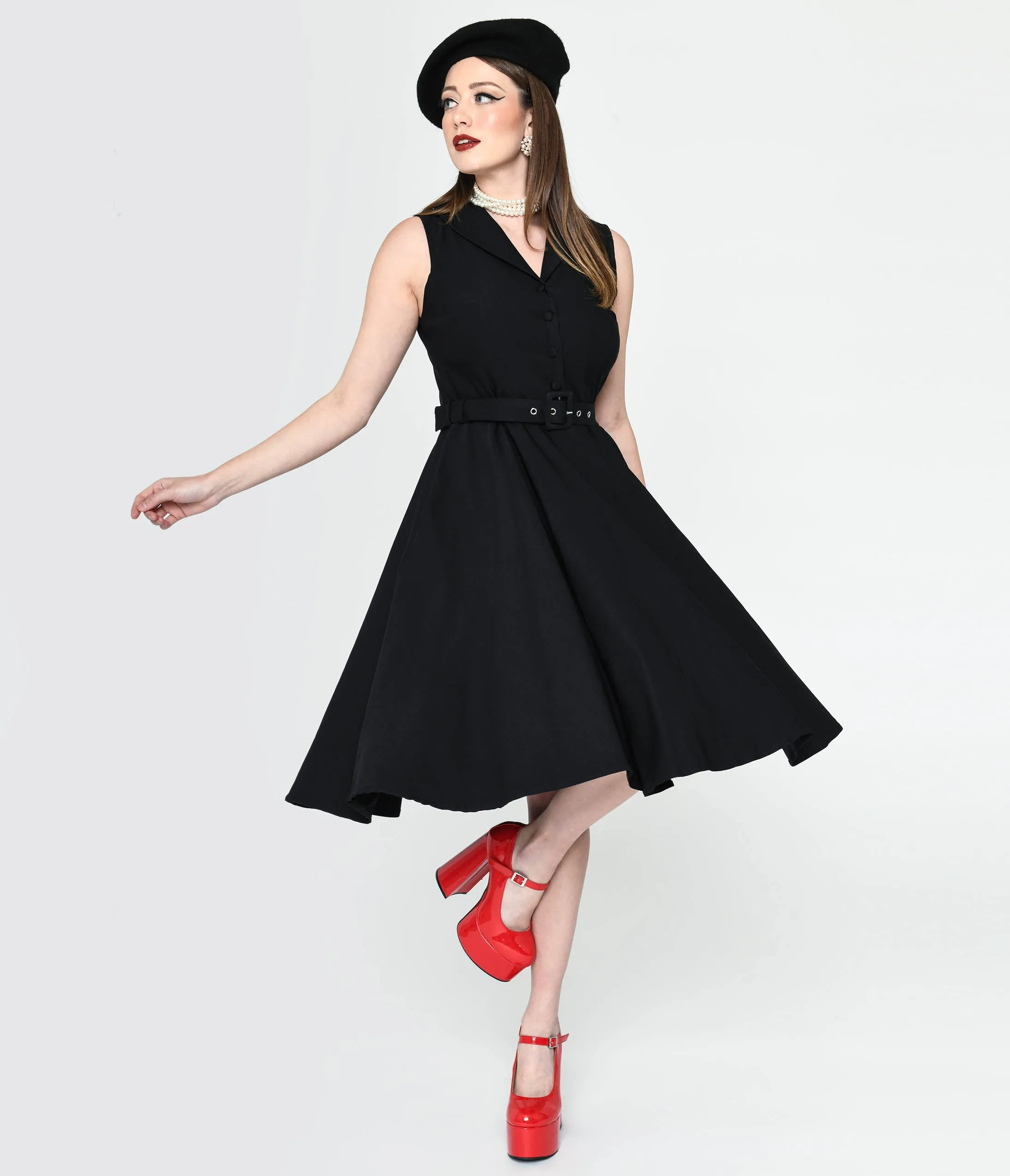 Black Collared Jani Swing Dress sold by Unique Vintage
