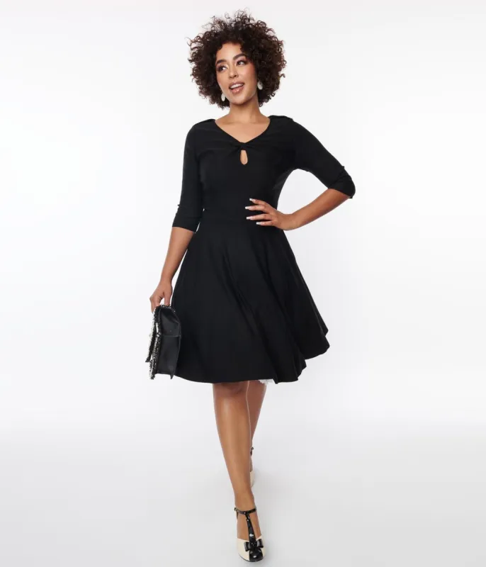 Unique Vintage Black Keyhole Neck Swing Dress sold by Unique Vintage