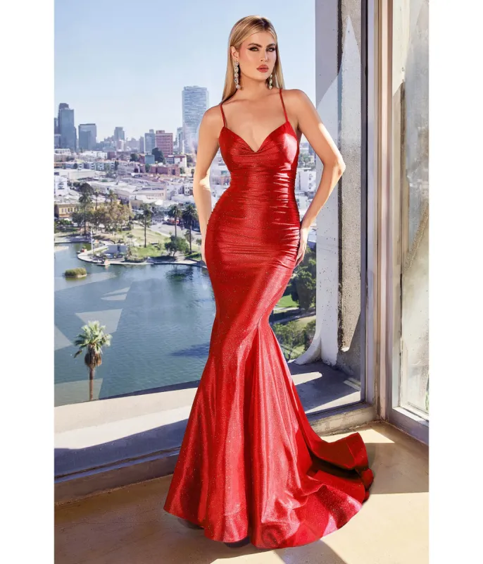 Cinderella Divine Red Halter Strappy Prom Gown sold by Unique Vintage