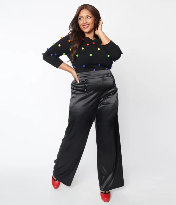 Unique Vintage Plus Size 1940s Black Satin High Waist Ginger Pants sold by Unique Vintage