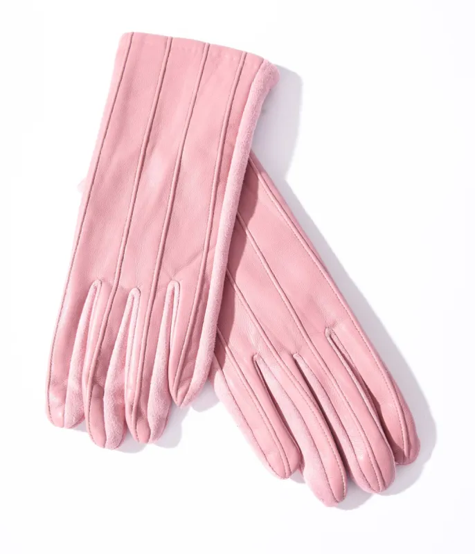 Dusty Pink Suede Leatherette Gloves sold by Unique Vintage