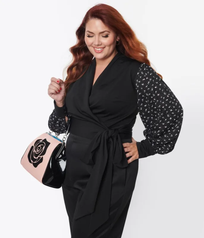Unique Vintage Plus Size Black & Purple Dainty Floral Giselle Wrap Top sold by Unique Vintage