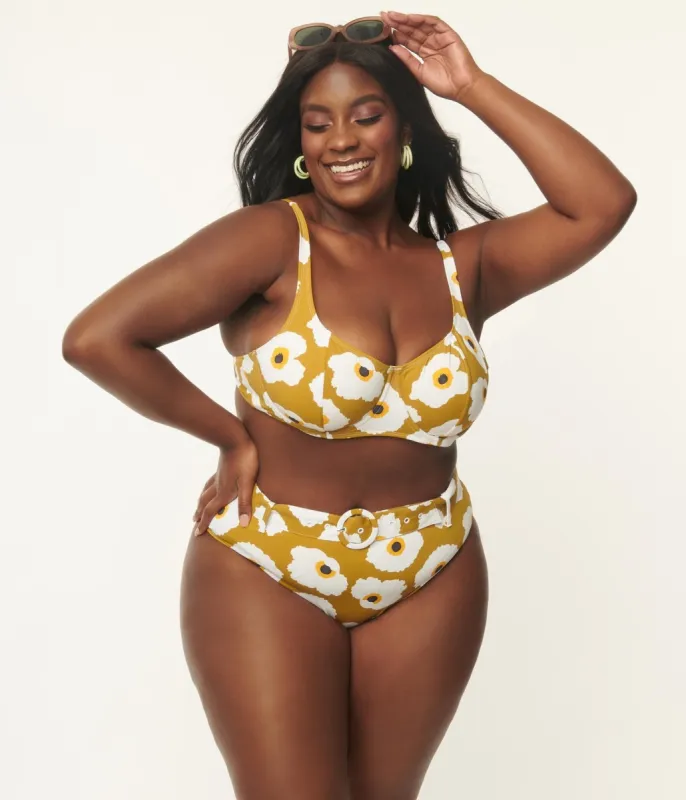 Kingdom & State Plus Size Olive & White Poppy Swim Bottoms sold by Unique Vintage