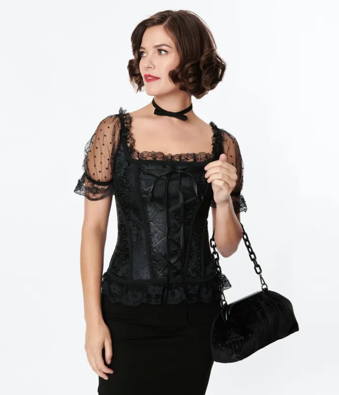 Black Paisley Embossed Renaissance Corset Top sold by Unique Vintage