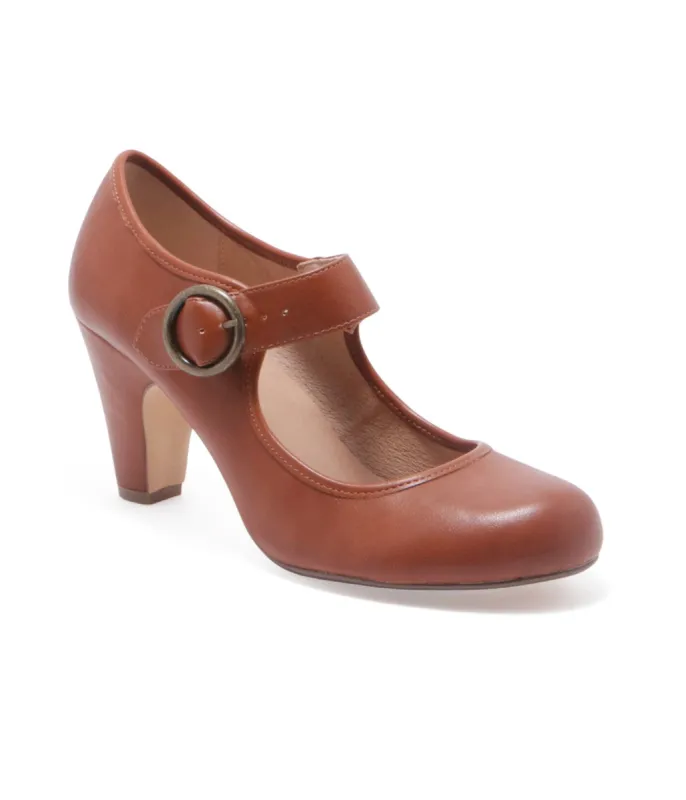Chelsea Crew 1940s Rust Leatherette Mary Jane Madeline Heels sold by Unique Vintage