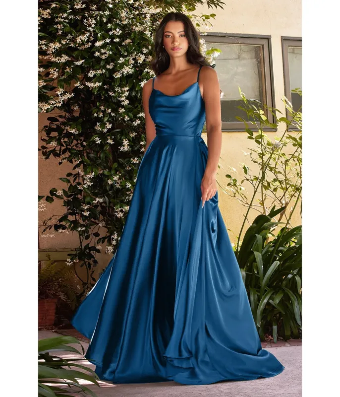 Cinderella Divine  French Navy Liquid Satin Bridesmaid Gown sold by Unique Vintage