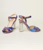 Blue & Multicolor Floral Peep Toe Heels sold by Unique Vintage