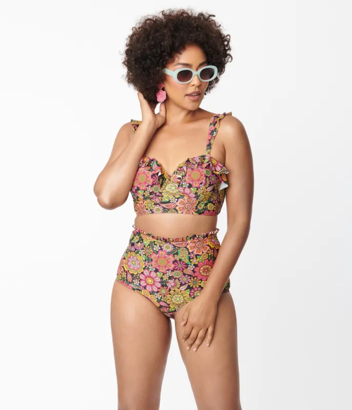 Unique Vintage 1960s Kaleidoscope Floral Cape May Swim Bottoms sold by Unique Vintage