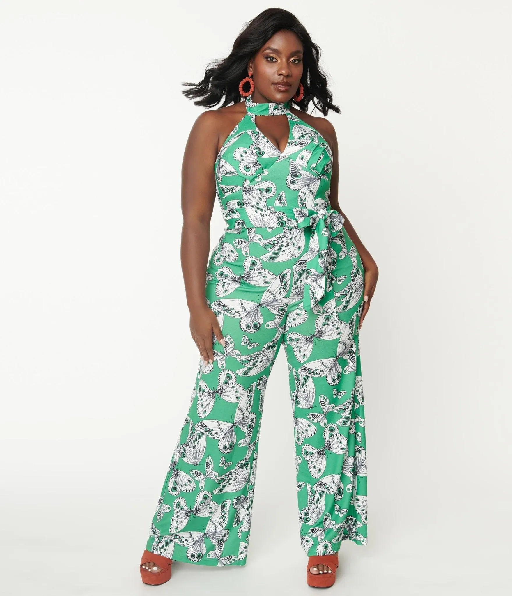 Smak Parlour Plus Size Green Butterfly Print Glamour Goddess Jumpsuit sold by Unique Vintage product image thumbnail 3