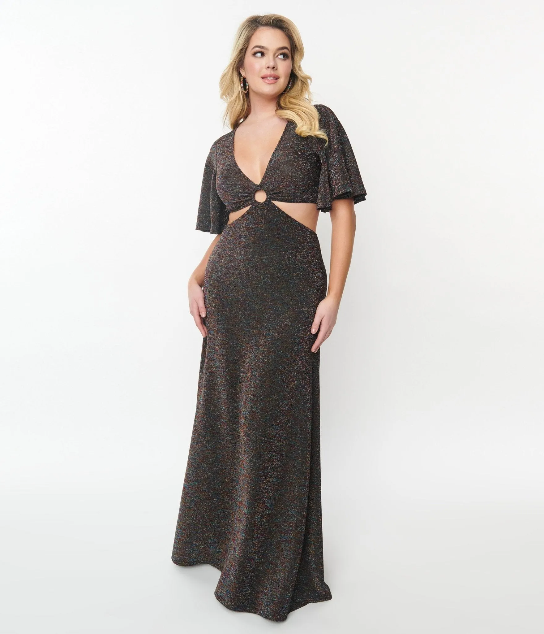 Smak Parlour 1970s Metallic Rainbow Cutout Maxi Dress sold by Unique Vintage product image thumbnail 5