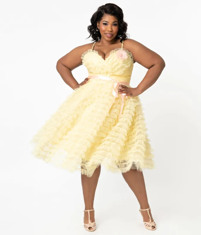 Unique Vintage Plus Size 1950s Yellow Tulle Cupcake Swing Dress sold by Unique Vintage