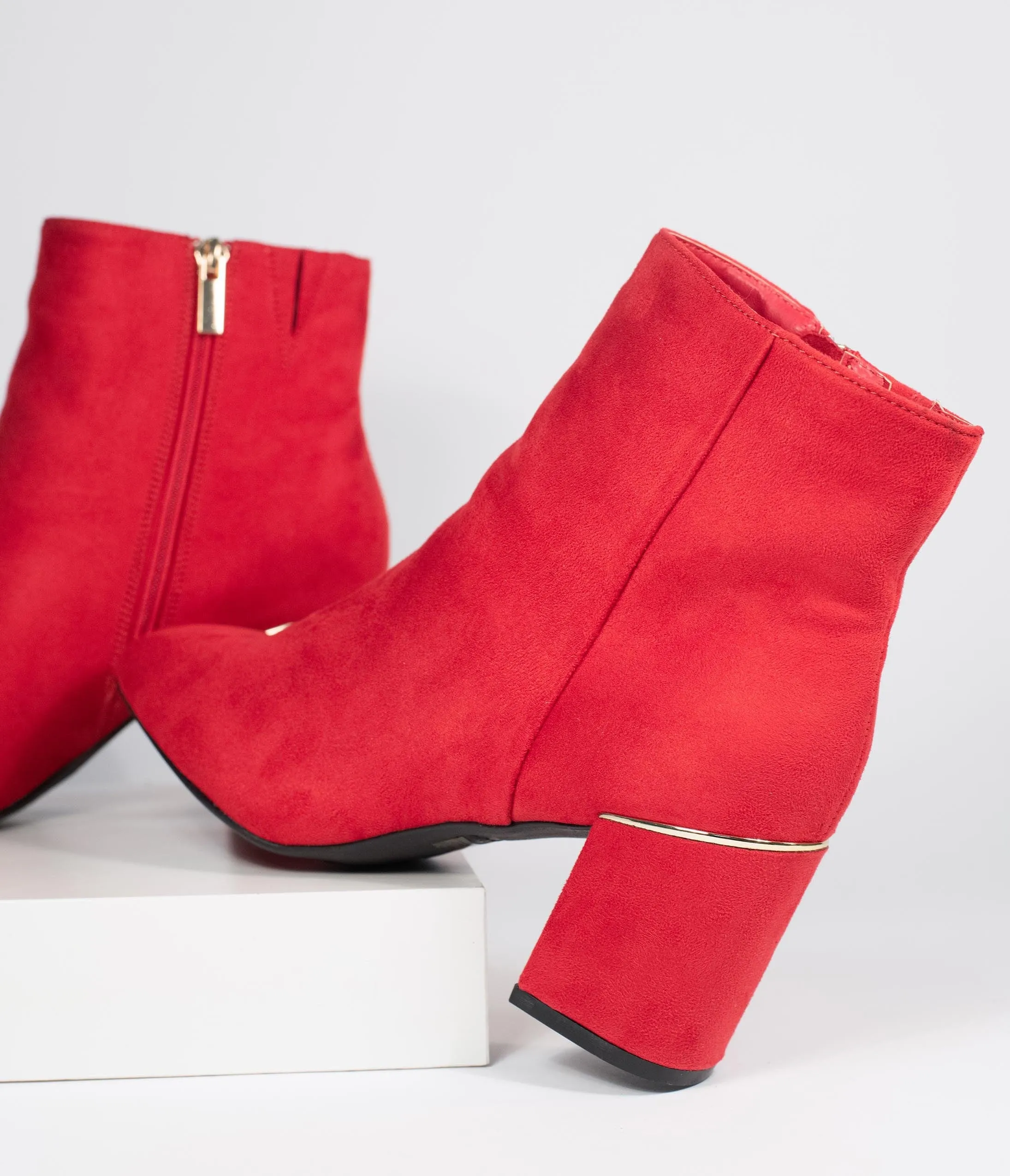 Retro Style Red Suede Heel Booties sold by Unique Vintage