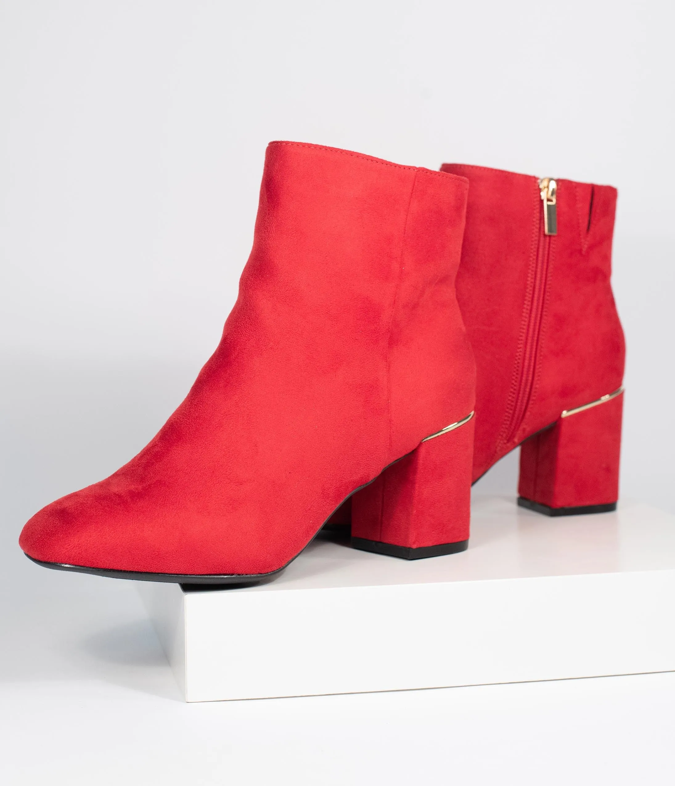 Retro Style Red Suede Heel Booties sold by Unique Vintage product image thumbnail 4