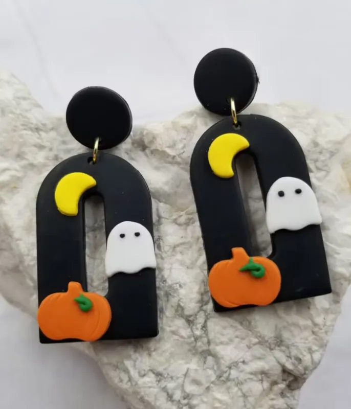 Halloween Clay Pumpkin Ghost Earrings sold by Unique Vintage