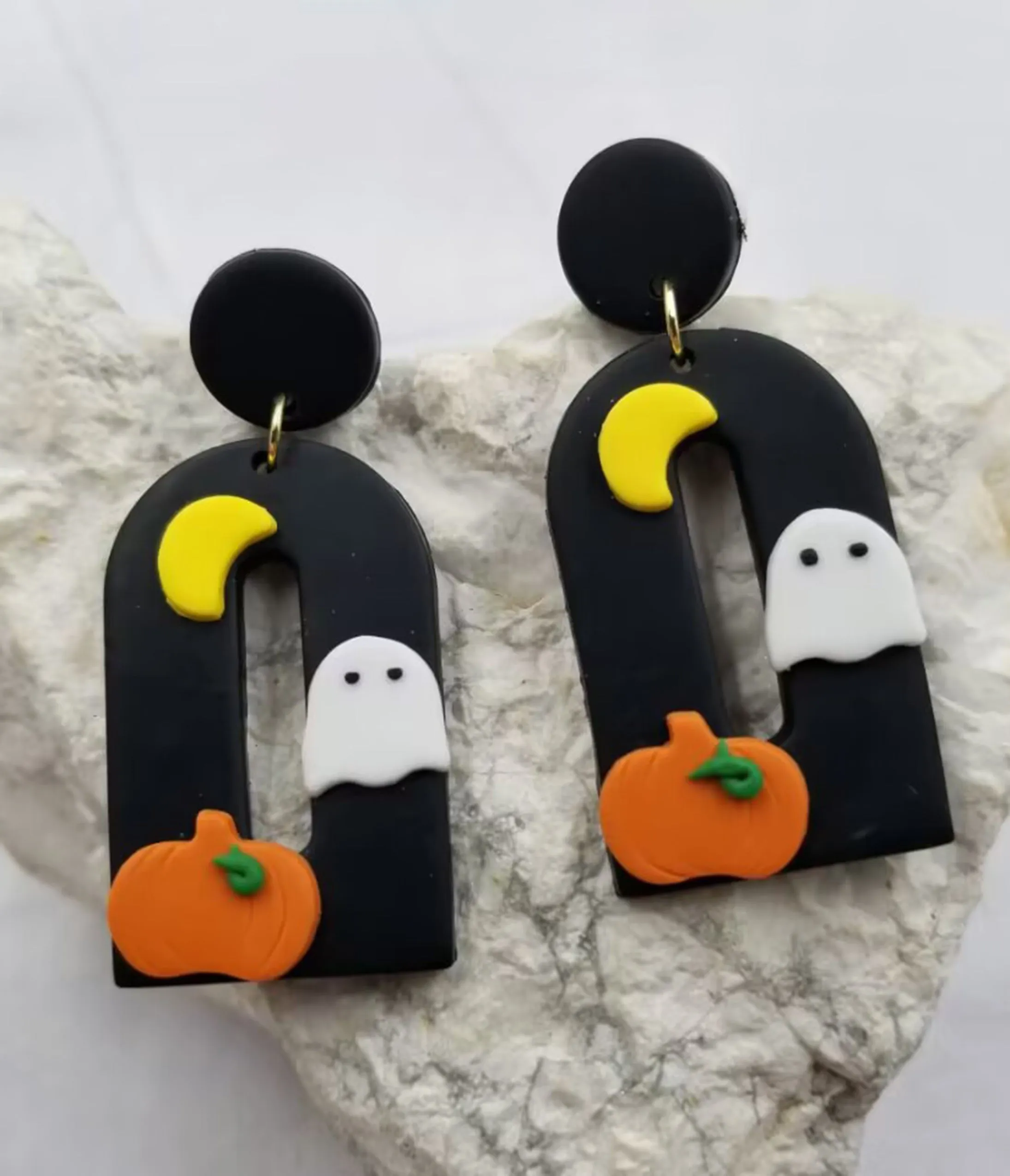 Halloween Clay Pumpkin Ghost Earrings sold by Unique Vintage