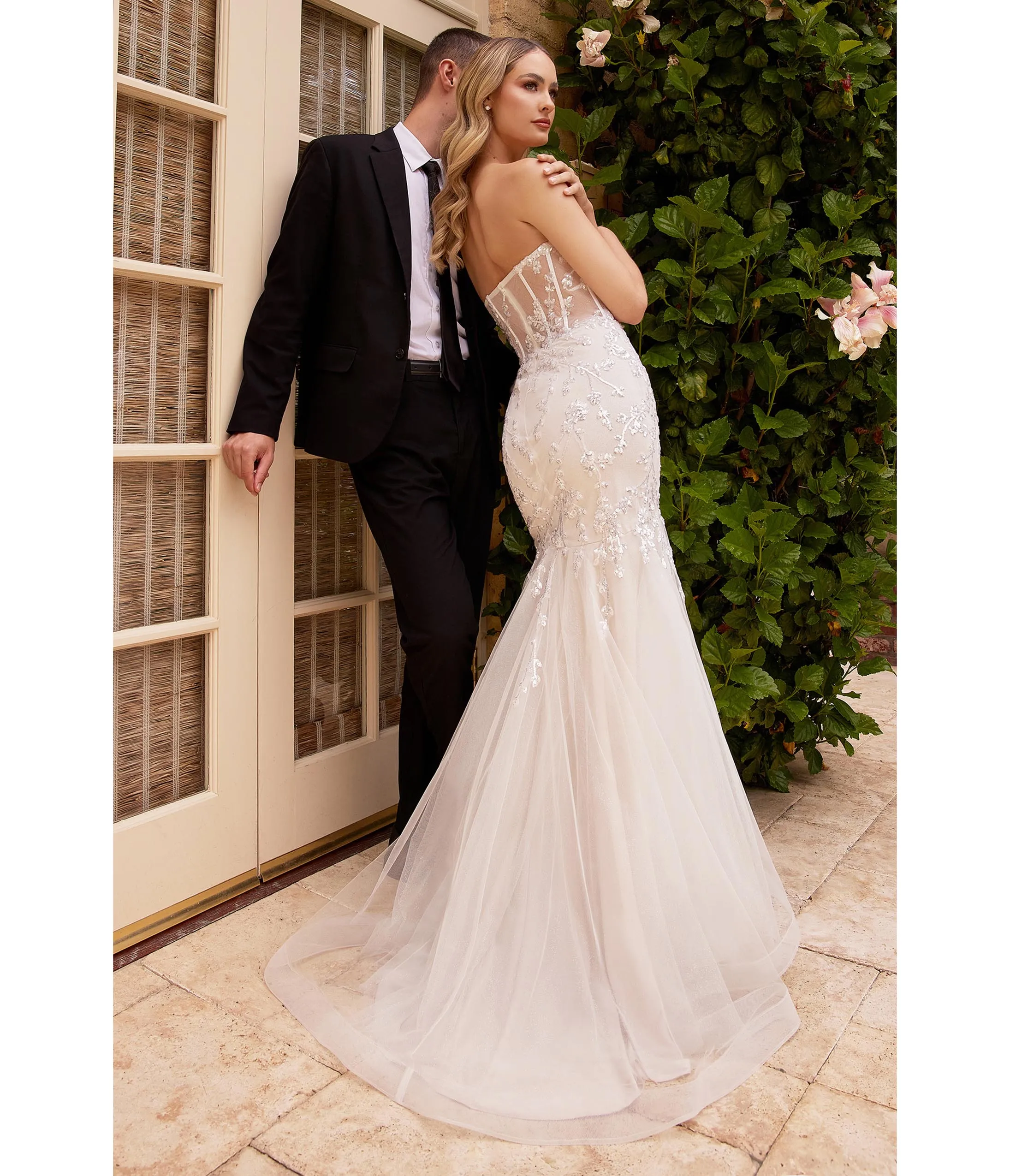 Ladivine by Cinderella Divine French White Floral Embellished Mermaid Bridal Gown sold by Unique Vintage product image thumbnail 2