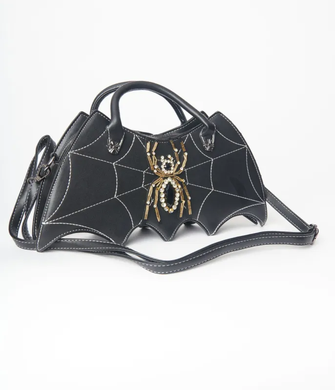 Unique Vintage Black Spiderweb Bat Wing Handbag sold by Unique Vintage