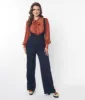 Unique Vintage Navy Wide Leg Suspender Pants sold by Unique Vintage